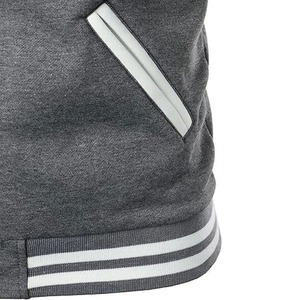 Men's Gray And White Varsity Jacket With PU Sleeves Regular Fit Casual Autumn Wear <b>Turn</b>-down Collar <b>Button</b> Closure - Product Image 5