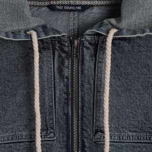 Vintage Washed <b>Denim</b> Winter Unisex Hoodie Custom Logo Oversized Boxy Fit Zipper Hooded <b>Jacket</b> Streetwear Essential - Product Image 5