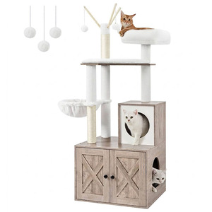Árbol para gatos moderno de varios niveles con gabinete de almacenamiento y casa para gatos para interiores - Product Image 1