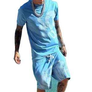 High Street Trendy Cotton Camisetas de manga corta para hombres Camisetas impresas con logotipo personalizado con parches bordados Conjuntos cortos de verano - Product Image 5