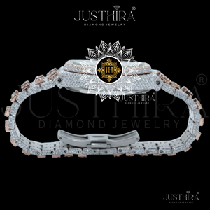 JUSTHIRA Men's Diamond Encrusted Stainless Steel Analog Quartz Moissanite Watch <b>Case</b> Luxury Hip Hop Style Gift For Him - Product Image 5