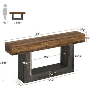 Consolle vintage in legno da 63 pollici con 2 ripiani e base a U - Product Image 5