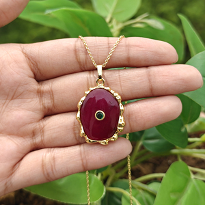 Gemstone Labradorite Turquoise Fancy Shape Pendant 18k Gold Plated Brass Material 22-Inch <b>Cable</b> Chain Lobster Clasp Women's - Product Image 2