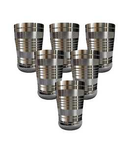 6 Piece Stainless Steel Glass Set Laser Line Pattern Metal Tumbler <b>Reusable</b> Water Drinking <b>Cups</b> For Hotel Restaurant Bulk - Product Image 1