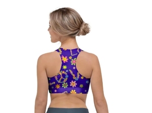 Soutien-gorge de sport pour femme à imprimé floral, dos nageur, col ras du cou, maintien moyen, pour yoga et activités sportives, respirant, en Spandex et Polyester - Product Image 6