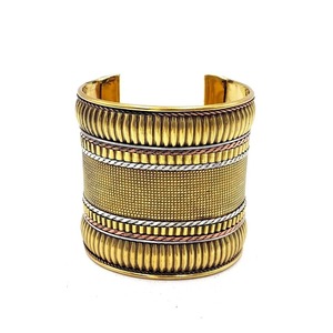 Layered Geometric Pattern <b>Silver</b> Plated Brass Bangle Open <b>Cuff</b> <b>Bracelet</b> Christian Classic Unisex Jewelry for Wedding Party Gift - Product Image 3