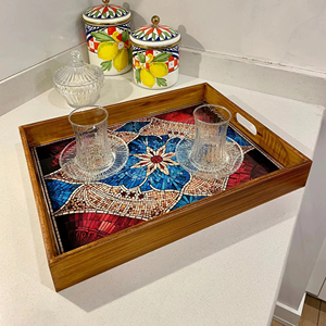 ถาดไม้พิมพ์ลายสำหรับจัดระเบียบเคาน์เตอร์ครัว ถาดไม้พิมพ์ลายสำหรับเก็บเครื่องเทศและน้ำมัน ขายส่งถาดเสิร์ฟ - Product Image 1