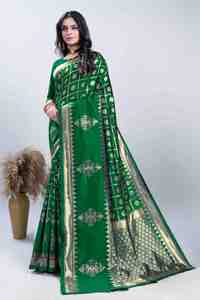 <b>Green</b> <b>Silk</b> Saree With Gold Embroidered Border Traditional Indian Pakistani Wedding Wear Regular Wear Saree For Women - Product Image 2
