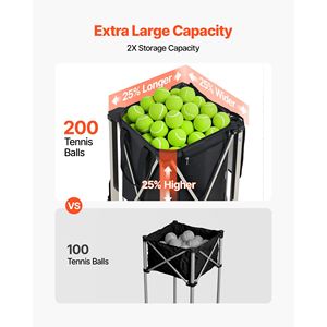 <b>Foldable</b> Stainless Steel Tennis Ball Hopper with 200 Ball Capacity Easy Pick-Up Wheels Portable Polyester Pickleball Basket <b>Cart</b> - Product Image 5