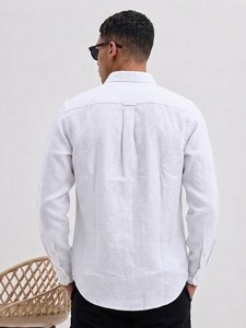 Enovate Men's White Cotton Casual Shirt Double Breasted Full Sleeve Turn <b>Down</b> Collar Solid Color Breathable Summer Wear - Product Image 2