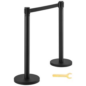 Lot de 2 poteaux de délimitation en acier au carbone de 6,5 pieds, noirs, rétractables, avec peinture cuite, pour la gestion des foules et les présentoirs de type truss - Product Image 1