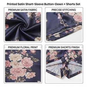 <b>Womens</b> Soft Button Front Silk Satin Breathable Casual Shirt Shorts Sleepwear Set Short Sleeve Two Piece Pajama <b>Lounge</b> <b>Suit</b> - Product Image 5