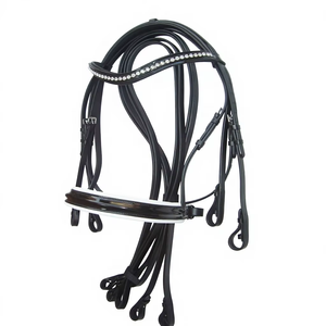 Accesorios de equitación de cuero genuino, conjunto de doble brida para deporte ecuestre, equipo de montar a caballo al mejor precio al por mayor. - Product Image 1