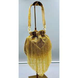 กระเป๋าถือแฟชั่นประดับพู่สีทองสำหรับงานกลางคืน, กระเป๋าถือผู้หญิงแบบตาข่ายโลหะพร้อมเชือกรูดสุดหรู, กระเป๋าสำหรับงานแต่งงานและงานเลี้ยงของดีไซเนอร์ - Product Image 4