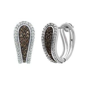 JEWELSPAARK Pendientes de Aro con Diamantes Redondos Blancos y Marrones 100% Naturales para Mujer, Plata de Ley 925 - Product Image 1