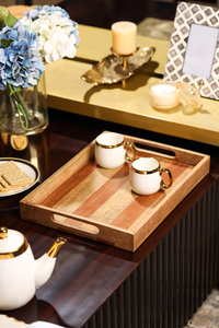 Plateau de service rectangulaire en bois peint à la main, écologique, couleur unie, design moderne et luxueux, compatible lave-vaisselle, pour plats et assiettes de fête - Product Image 6