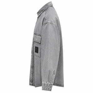 Mineral Wash Jean Utility <b>Jacket</b> Slouchy Hip Hop Urbanwear Over Shirt With Studded Shoulder Flap Pockets - Product Image 5