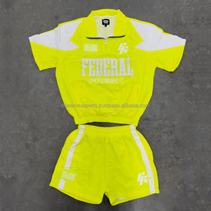 Federal Fresh Yellow Windbreaker Set <b>Short</b> Sleeve Half-Zip <b>Jacket</b> <b>Shorts</b> Quick Dry Eco-Friendly Lightweight Sporty Style Spring - Product Image 1