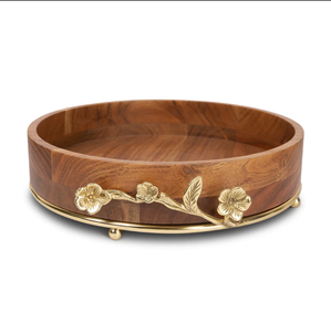 Bol de service moderne en bois avec poignée en laiton doré, plateau de service, support pour fruits secs et en-cas, décoration de table - Product Image 2