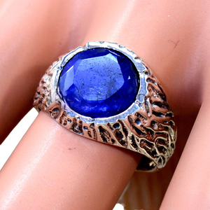 Anillo de Zafiro Azul de Corte Redondo de Alta Calidad, Plata de Ley 925, Anillos Hechos a Mano, Joyería - Product Image 2