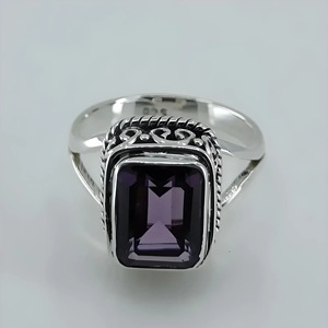 Natural Amethyst <b>Ring</b> 925 Sterling <b>Silver</b> Bezel Setting Boho Statement Women Handmade Purple <b>Emerald</b> Cut Gemstone Jewelry Gift - Product Image 4