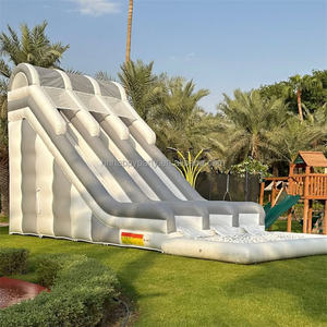 Toboggan gonflable blanc de qualité commerciale avec piscine | Toboggan à plusieurs voies durable pour événements et locations - Product Image 1