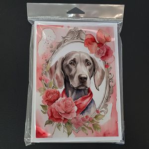 Whimsical A7 Tamaño 5x7 Weimaraner Valentine Roses Tarjetas de notas en blanco Paquete de 8 con sobres Tarjetas de felicitación - Product Image 3
