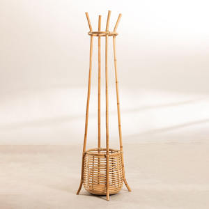 Porte-manteau en bois naturel, robuste, en rotin, sur pied, pour chambre à coucher - Product Image 5