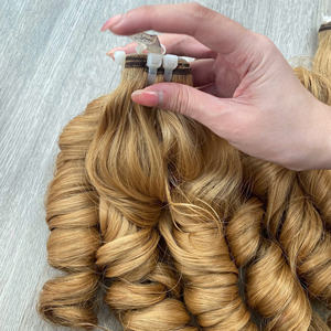 Factory Price 100% Raw Virgin Vietnamese Human Weft Lace Wig Bouncy Curl Blonde <b>Color</b> Super Double Drawn <b>Hair</b> Extensions - Product Image 3