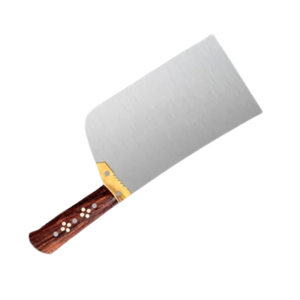 Cuchillo de carnicero de acero inoxidable plateado con mango de madera marrón, bolster dorado, hoja ancha, cuchillos de cocina resistentes para picar. - Product Image 3