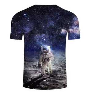 Camiseta de Manga Corta con Cuello Redondo para Hombre, Estampado de Astronauta y Luna Espacial, Tejido de Poliéster, Estilo Casual - Product Image 4