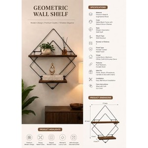 Mango Wood Ebony Inlay Geometric Wall Shelf | Luxury Marquetry Design Wholesale - Product Image 3