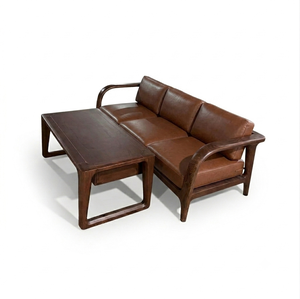 Brown Faux Leather Three Seat Sofa with Padded Arms Foam Modern Design Solid <b>Oak</b> <b>Frame</b> for Living Room - Product Image 2
