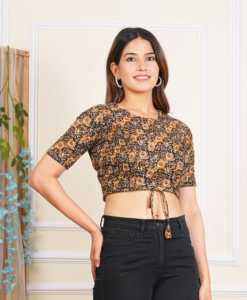 Chemisier en coton à imprimé floral couleur moutarde pour femme – Haut confortable et respirant, élégant et formel pour l'été - Product Image 6