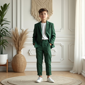 Boys Dark Green 2 Piece Suit Set Formal Blazer & Trousers <b>Kids</b> Wedding Party Outfit | <b>Ring</b> Bearer Suit Smart Casual <b>kids</b> suits - Product Image 2