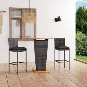 Ensemble de bar de jardin en polyrotin gris, résistant et de taille moyenne, idéal pour les espaces extérieurs - Product Image 1