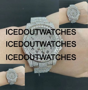 Montre personnalisée en moissanite VVS1 avec diamants ronds, entièrement sertie, en acier inoxydable, testée et approuvée, montre de luxe pour homme - Montre pour lui - Product Image 2