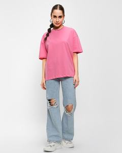 เสื้อยืดผู้หญิงไซส์ใหญ่แบบขายส่ง ทรงหลวมไหล่ตก แฟชั่นอินเทรนด์ ผ้าฝ้าย 100% แขนสั้น โอเวอร์ไซส์ เป็นมิตรกับสิ่งแวดล้อม เสื้อยืดฤดูร้อน รับผลิตแบบ OEM ODM - Product Image 2