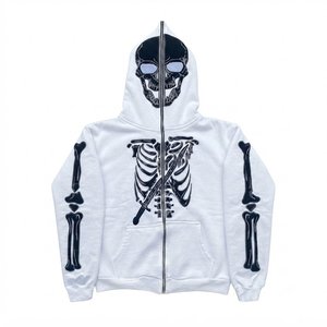 Unisex <b>Skeleton</b> Print Tracksuit Hooded <b>Full</b> Zipper Streetwear Set White Polyester Autumn Wear High Quality Fashion Wear Sets Men - Product Image 3