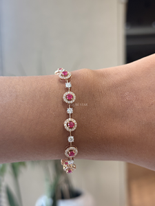 Elegant Round Cut Lab Created Diamond <b>Bracelet</b> 1.75 Carat Gold <b>Ruby</b> Shade Halo Station Tennis Jewelry Gift 14K - Product Image 1