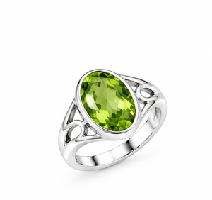 Bague en argent péridot, bague ovale avec pierre précieuse verte, bague statement en argent sterling, bijoux en pierres précieuses faits à la main, cadeau élégant pour elle - Product Image 1
