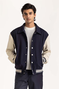 Blouson universitaire unisexe tendance coupe oversize col et poignets côtelés manches contrastantes broderie personnalisée tendance tenue d'équipe scolaire - Product Image 5