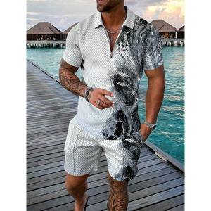 Conjuntos de Verano para Hombre, Camiseta Polo con Cierre y Pantalones Cortos, 2 Piezas, Traje Informal, Estilo Hip Hop, Ropa Urbana - Product Image 3