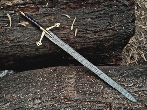 Couteau Bowie multifonctionnel à lame droite en acier Damas fait main, manche en cuir, fourreau, pointe de lance, qualité DIY, OEM, camping - Product Image 2