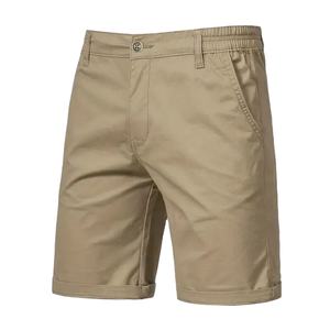 Pantalones Cortos Chino Premium para Hombre, de Algodón Twill, Casuales de Verano, Corte Slim, Largura hasta la Rodilla, Color Caqui, con Cintura Elástica - Product Image 1