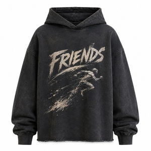 Sweat-shirt à capuche noir surdimensionné avec impression personnalisée, unisexe, en coton tricoté, pour l'automne - Product Image 1