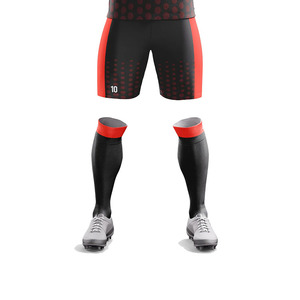 Maillots de football personnalisés pour équipes, 100 % polyester, imprimés par transfert thermique, anti-humidité, respirants, col en V, manches courtes, taille élastique - Product Image 4