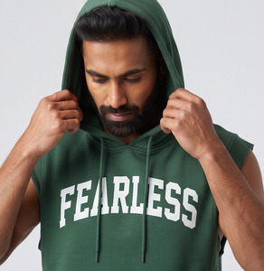<b>Men</b> Oversize Sleeveless Hoodie <b>Crop</b> <b>Top</b> 100% Cotton Loose Fit Pullover <b>Crop</b> Hood <b>Men</b> Printed Workout Sleeveless <b>Crop</b> Hoodies - Product Image 4