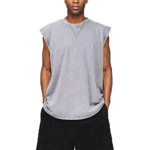 Fournisseur de vêtements de sport en marque blanche, faible MOQ, prix compétitif, débardeurs d'entraînement sans manches, style streetwear oversize délavé à l'acide - Product Image 1