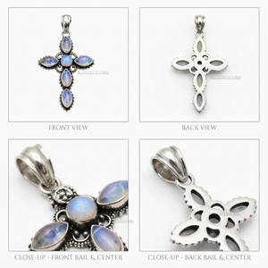 Colgante de Cruz de Piedra Lunar Arcoíris de Plata de Ley 925 Hecho a Mano, Joyería Boho Vintage con Engaste de Bisel para Mujer, Fiesta - Product Image 3